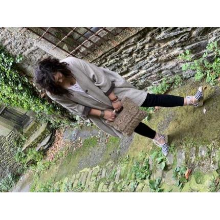 SMITH - Sac crochet granny ficelle de jute avec anses bois noisetier fait main, doublé velours noir