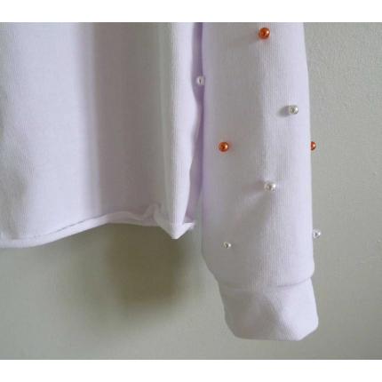 Sweat femme Blanc détails Perles