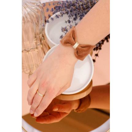 Manchette noeud en velours ras camel