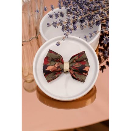 Noeud à clipser imprimé floral kaki, rouge tomette et beige rosé