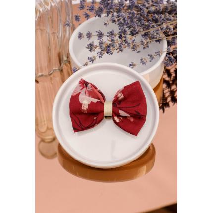 Noeud à clipser en mousseline marron terracotta imprimé fleur et lurex doré/rose