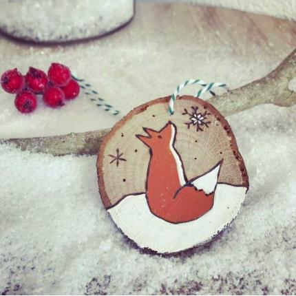 Décoration de Noël naturelle en bois - rondelle renard assis