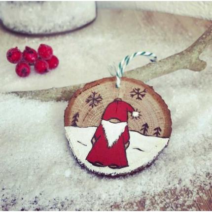 Décoration de Noël naturelle en bois - rondelle Père Noël