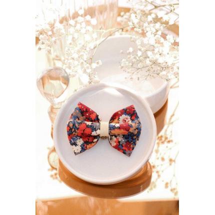 Noeud à clipser liberty fleur terracotta, bleu nuit centre doré