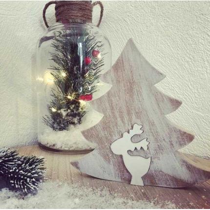 Décoration de Noël en bois à poser - sapin large et renne