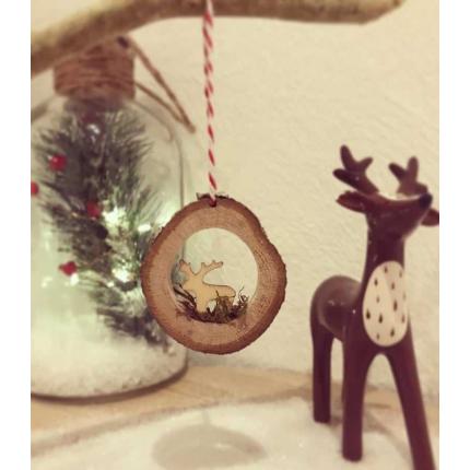 Suspension de Noël naturelle en bois - renne