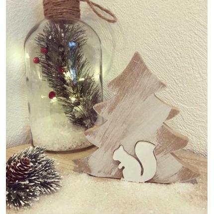 Décoration de Noël en bois à poser - sapin large et écureuil