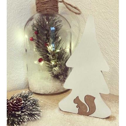 Décoration de Noël en bois à poser - sapin haut et écureuil