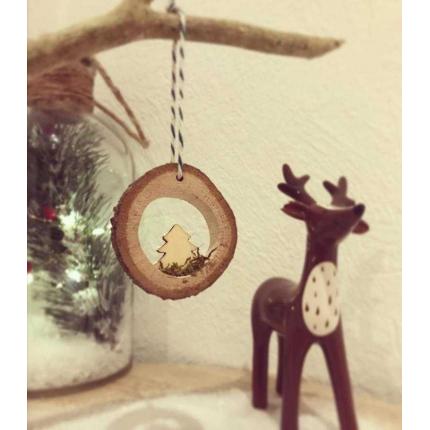 Suspension de Noël naturelle en bois - sapin