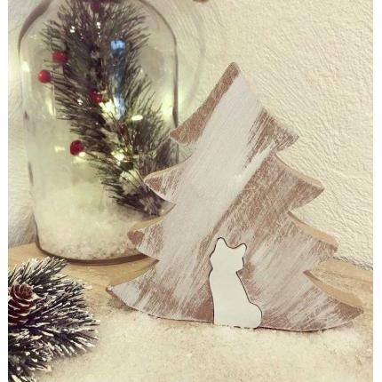 Décoration de Noël en bois à poser - sapin large et renard