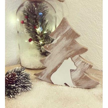 Décoration de Noël en bois à poser - sapin large et ours