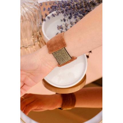 Manchette noeud en velours ras camel