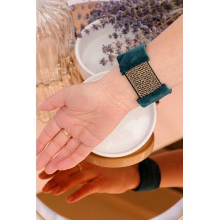 Manchette noeud velours ras bleu canard