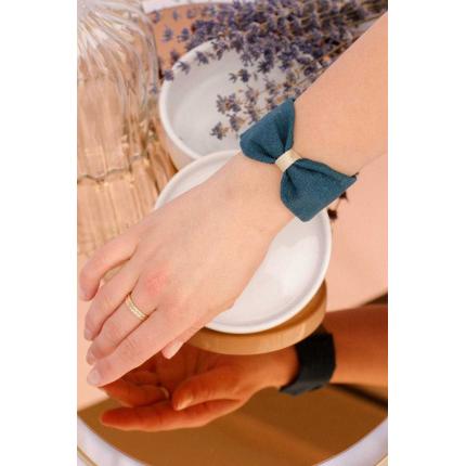 Manchette noeud en lin bleu canard