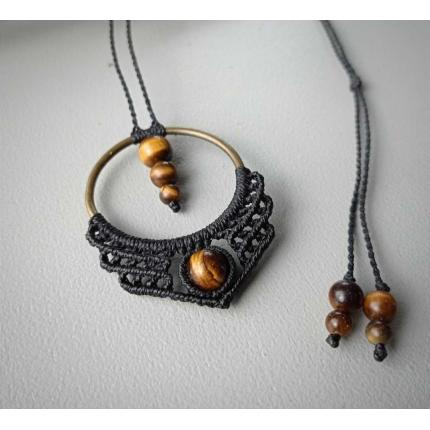 Amulette de protection - Oeil de Tigre - Macramé - Pierre Fine - Bijoux - Fait main/ Handmade