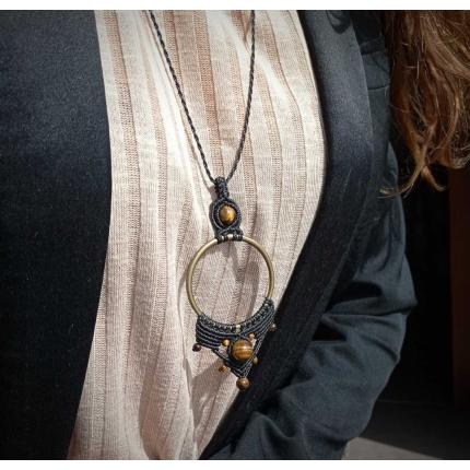 Amulette de protection - Oeil de Tigre - Macramé - Pierre Fine - Bijoux - Fait main/ Handmade