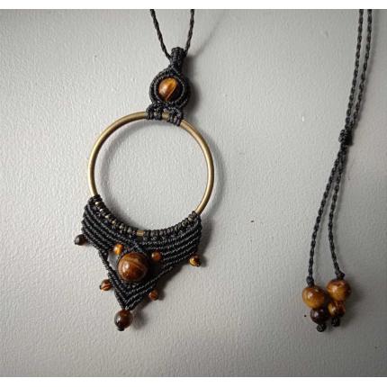 Amulette de protection - Oeil de Tigre - Macramé - Pierre Fine - Bijoux - Fait main/ Handmade