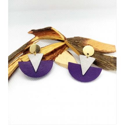 Boucles d'oreille "Soft Dur" - Doré/ argentér/ violet - Chibiz Créations