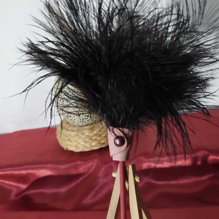 Plumeau en véritable plumes d'autruche collection Topaze Manche rouge