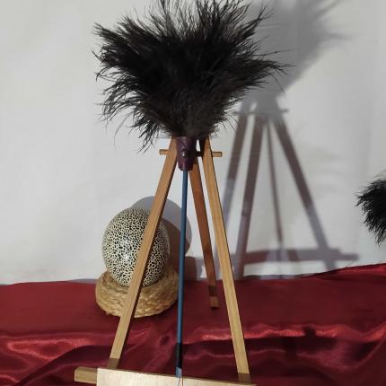 Plumeau en véritable plumes d'autruche collection Saphir Manche bleu orage