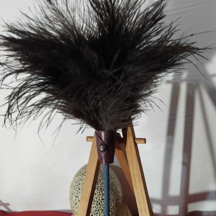 Plumeau en véritable plumes d'autruche collection Saphir Manche bleu orage