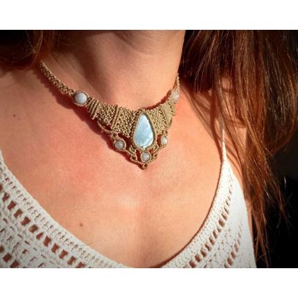 Collier Macramé - Opale Owyhee - Pierre Fine - Bijoux - Fait main/ Handmade