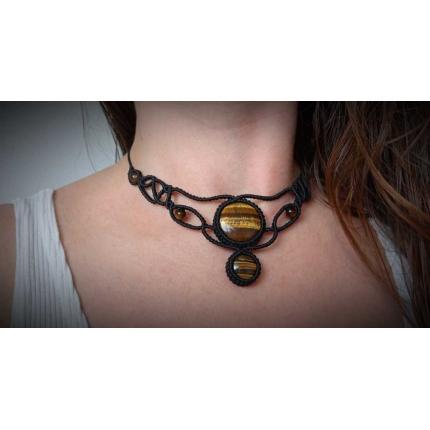 Collier Macramé - Oeil de Tigre - Pierre Fine - Bijoux - Fait main/ Handmade