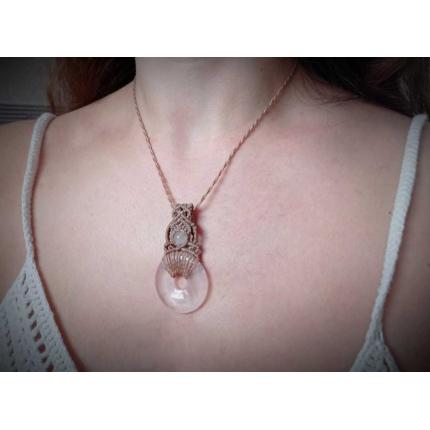 Pendentif Macramé - Quartz Rose - Pierre Fine - Bijoux - Fait main/ Handmade