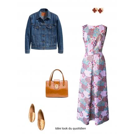 Robe longue en coton japonais imprimé nuages