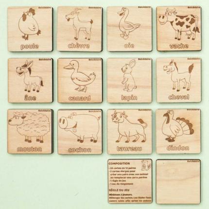 Mémory Animaux de la Ferme - Ecriture Script- 26 cartes