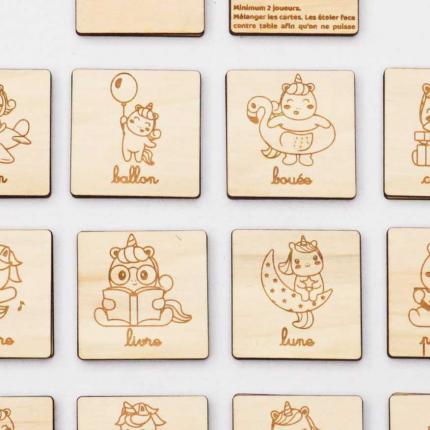 Mémory Licornes- Ecriture cursive- 26 cartes