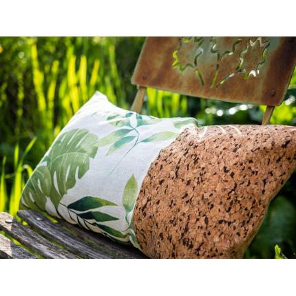 Coussin imprimé "feuilles" et liège