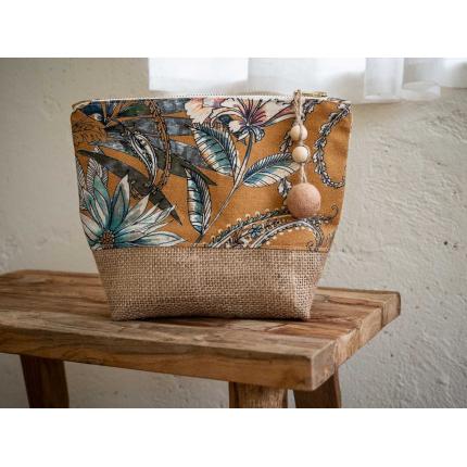 Pochette imprimée "fleurs" ocre