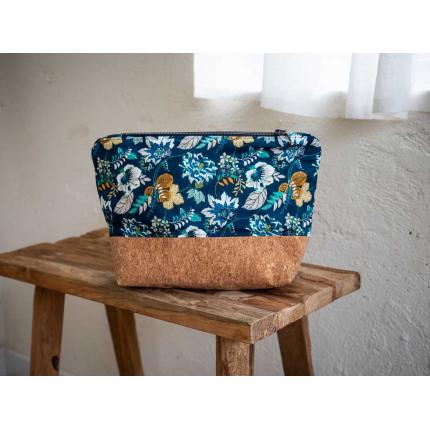 Pochette imprimée "fleurs" bleu nuit