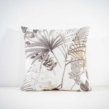 Coussin imprimé "végétal" taupe