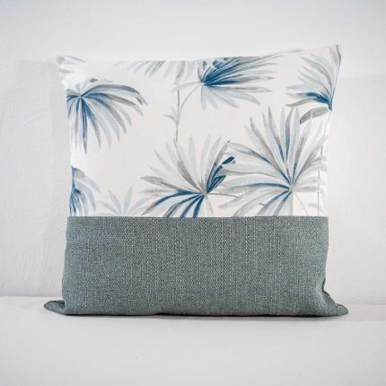 Coussin imprimé "palmier" à pompons