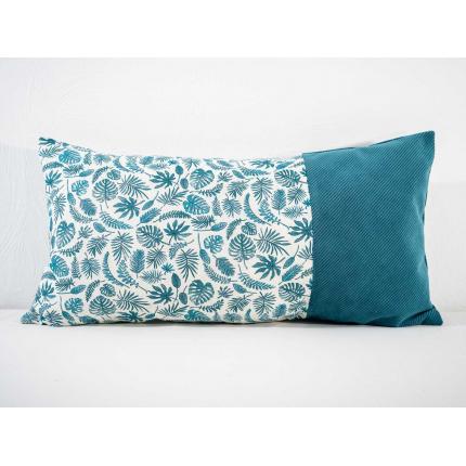 Coussin imprimé "feuilles" et velours