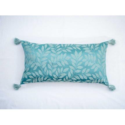 Coussin "feuilles" turquoise