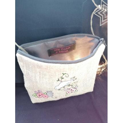 pochette lin brodée 