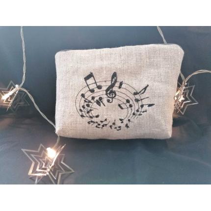 pochette lin brodée musique