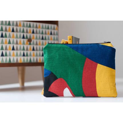 Pochette tissu rouge bleu jaune vert
