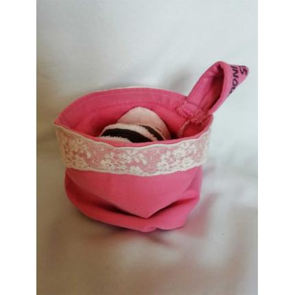 Pochette vide poche, rose à dentelle, en tissu recyclé 