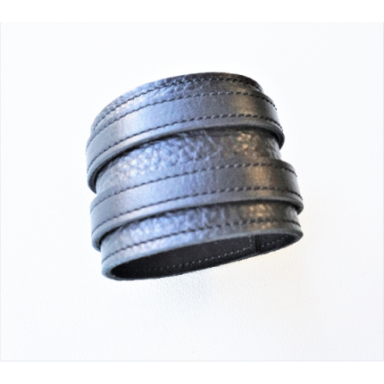 Bracelet large unisexe en cuir souple noir