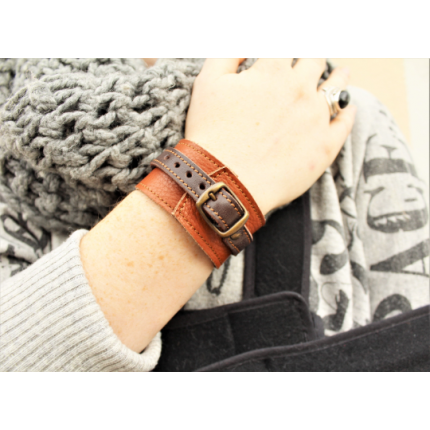 Bracelet unisexe en cuir marron