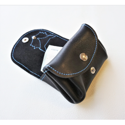 Porte monnaie en cuir noir avec renard