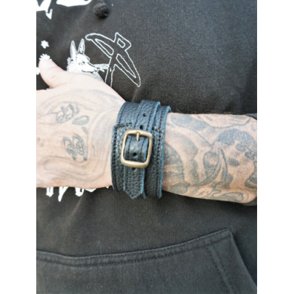 Bracelet unisexe en cuir grainé noir