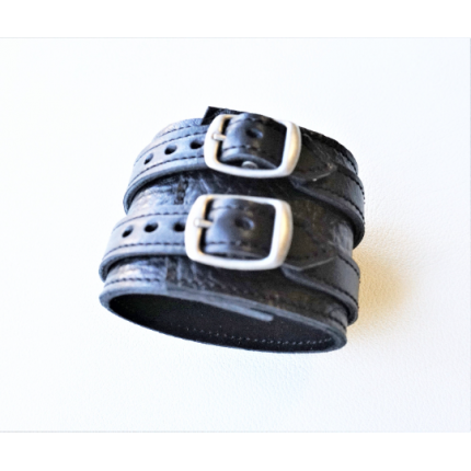 Bracelet large unisexe en cuir souple noir