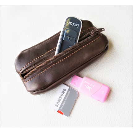 Porte monnaie grain de café en cuir marron