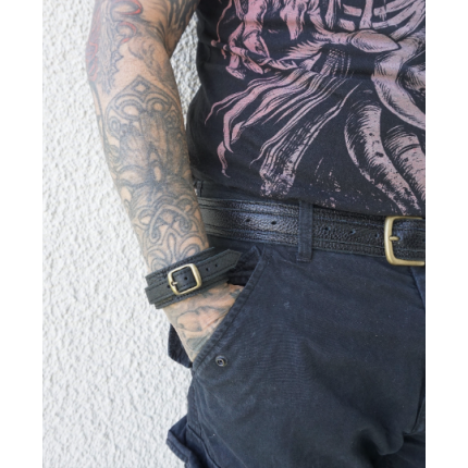 Bracelet cuir noir pour poignet large