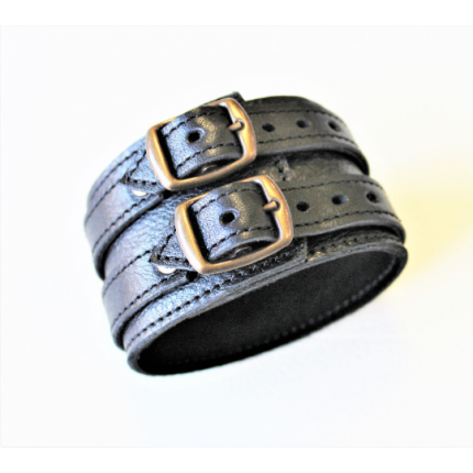 Bracelet large unisexe en cuir souple noir